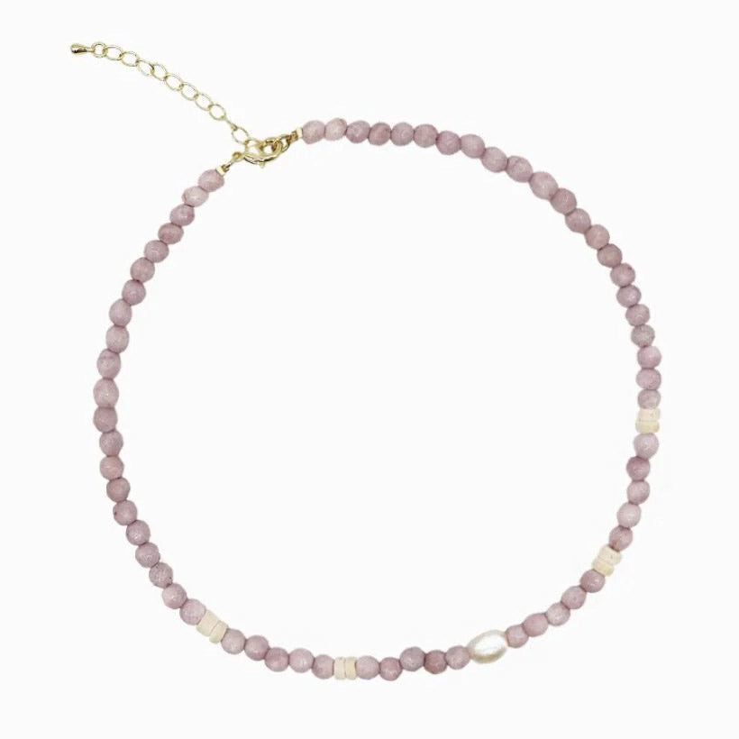 Necklace - Stone and Pearl - Lilac