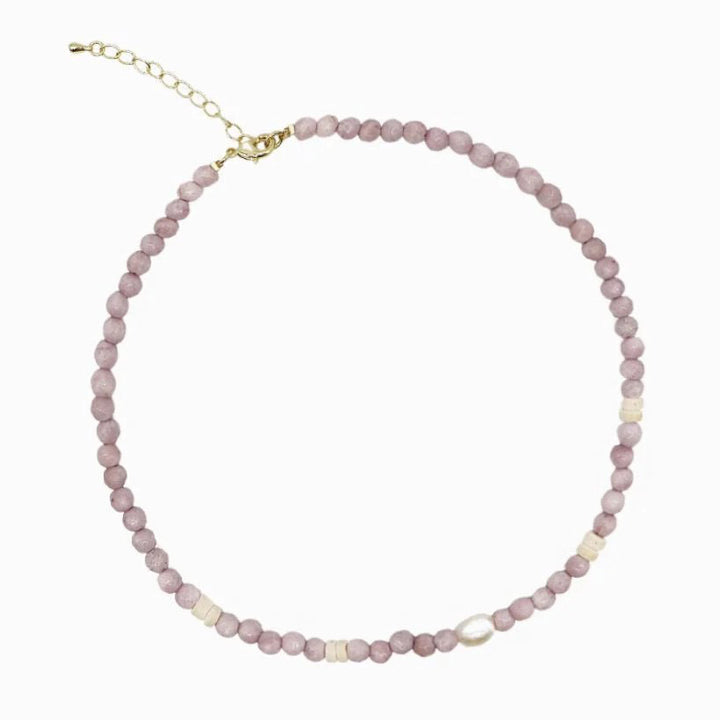 Necklace - Stone and Pearl - Lilac