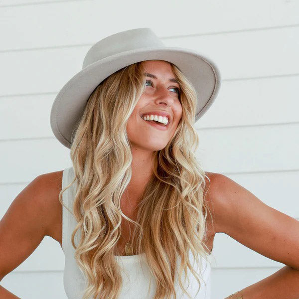 Stone Wide Brim Fedora Hat