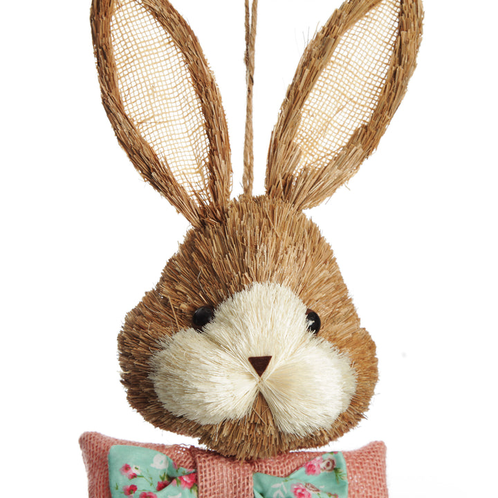 Straw Bunny Girl Hanging Head Pink Bow