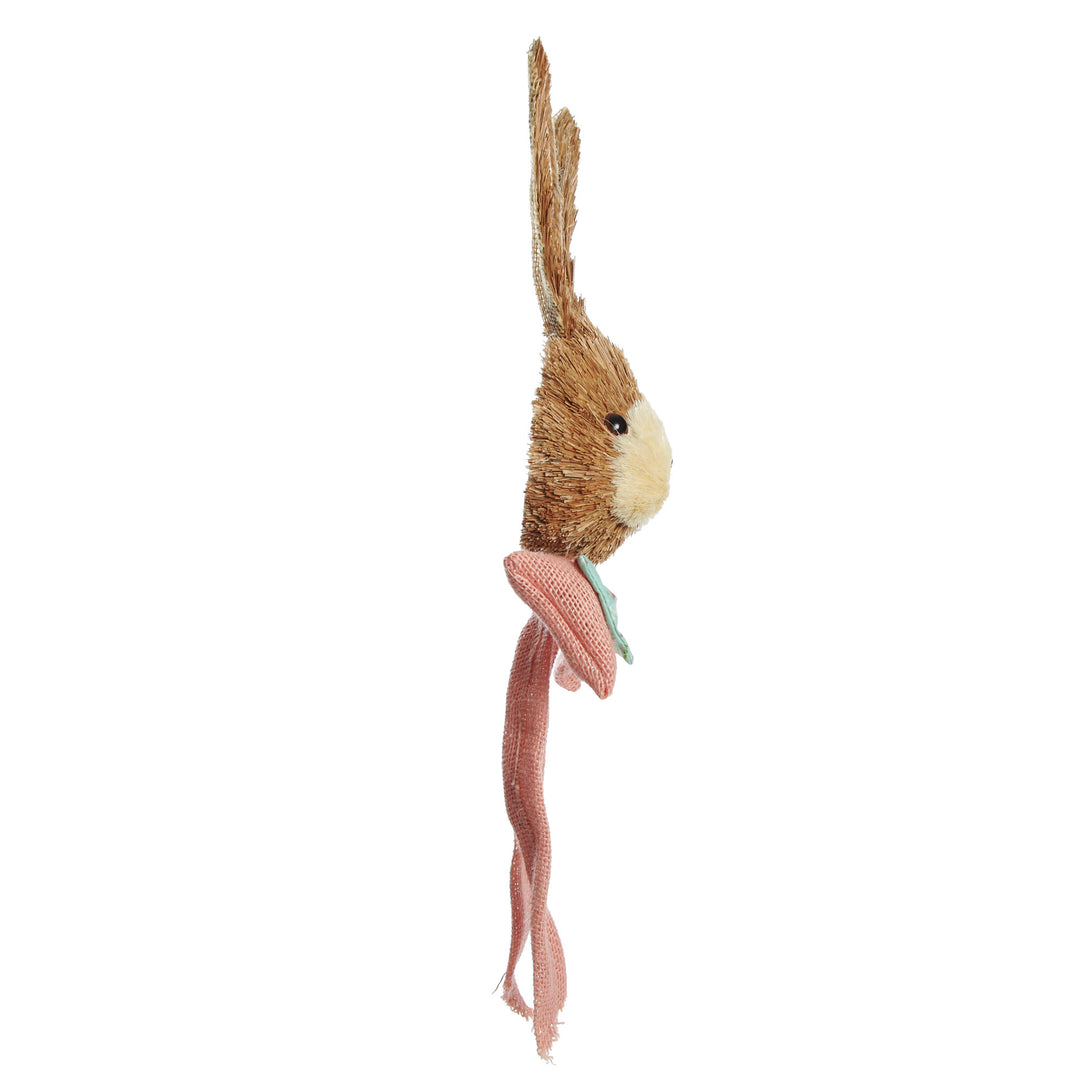 Straw Bunny Girl Hanging Head Pink Bow