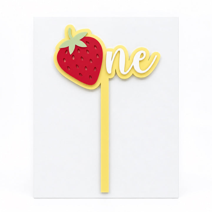Strawberry One Acrylic Cut Double Layer Cake Topper
