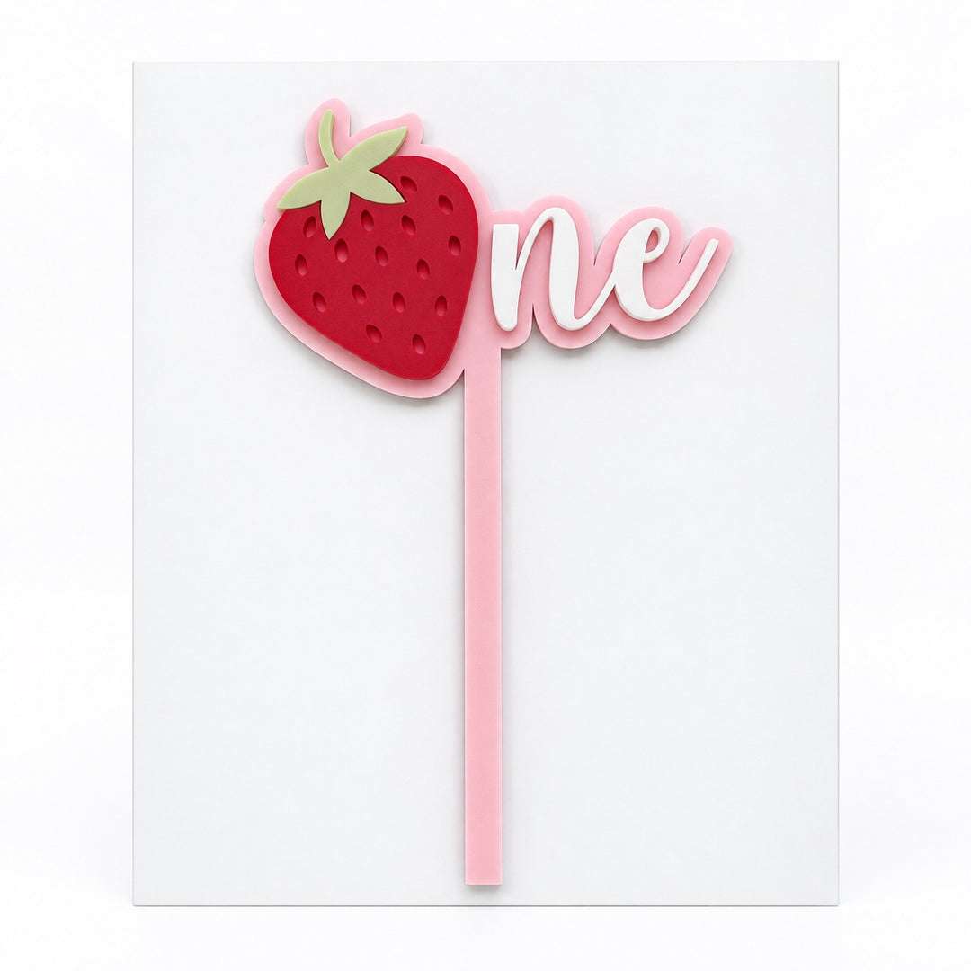 Strawberry One Acrylic Cut Double Layer Cake Topper