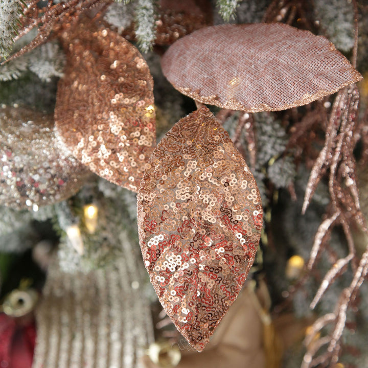 Blush Mixed Leaf Burlap Sequin Spray with background