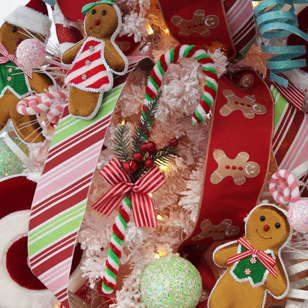 Large Chenille Stick Christmas Candy Cane with Pine and Berries - Set of 2