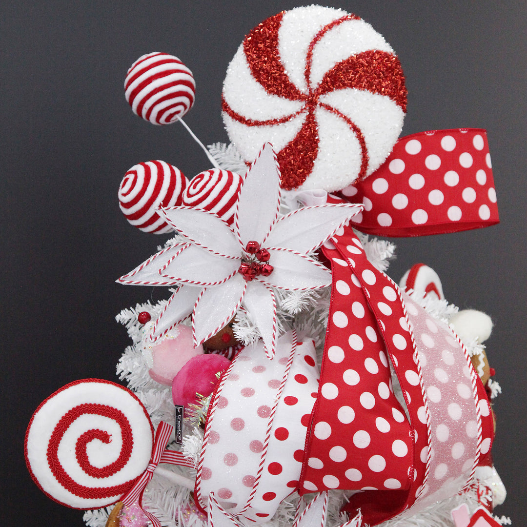 Red Satin Christmas Ribbon Garland with White Dots