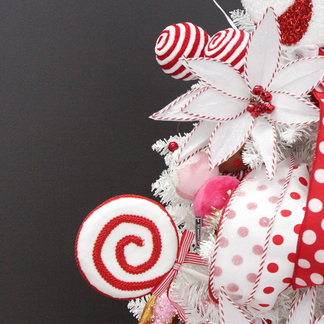 Red and White Velvet Swirl Lollipop Pick with Braided Trim