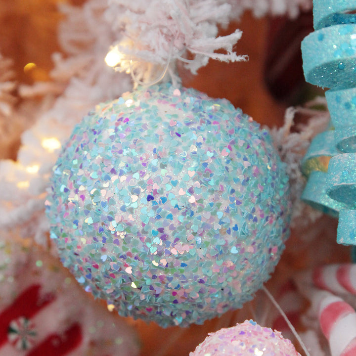 Iridescent Baby Blue Sequin Christmas Ball 10cm