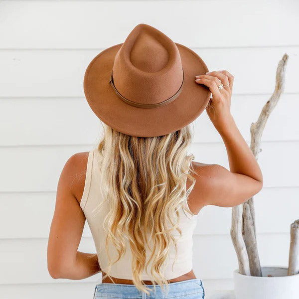 Tan Wide Brim Fedora Hat