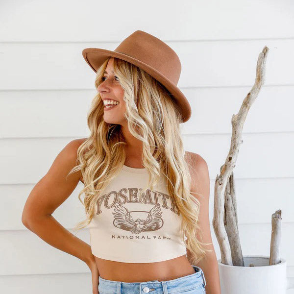 Tan Wide Brim Fedora Hat
