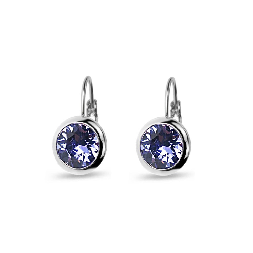 Tanzanite Swarovski Stone in Rhodium - French Clip Earrings