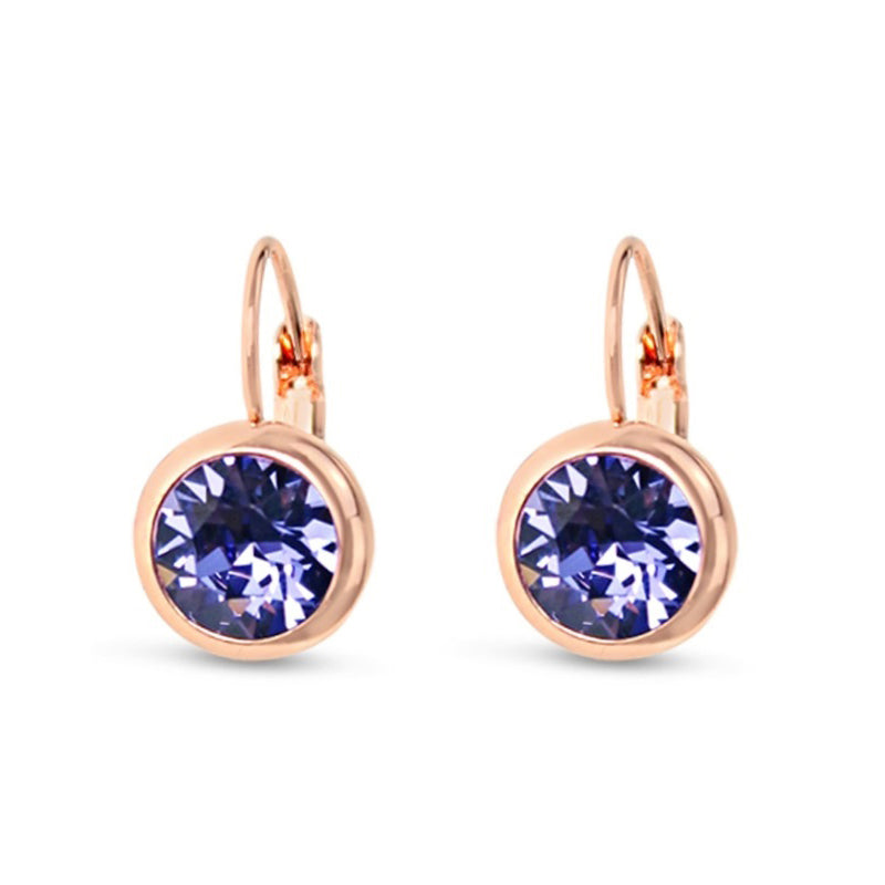 Tanzanite Swarovski Stone in Rose Gold - French Clip Earrings