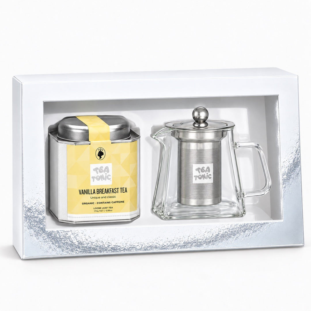 Tea Caddy and Tea Pot Gift Set - Vanilla Breakfast Tea