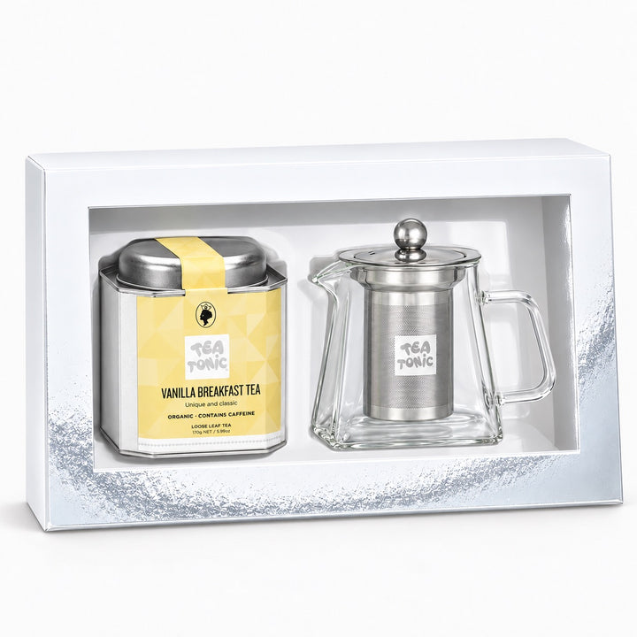 Tea Caddy and Tea Pot Gift Set - Vanilla Breakfast Tea