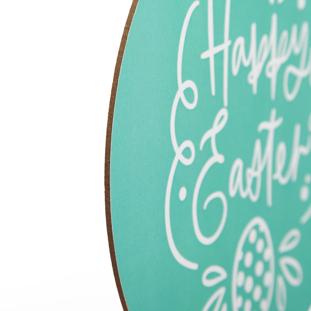 Bright Teal Stripe Happy Easter Plaque and Bow Set