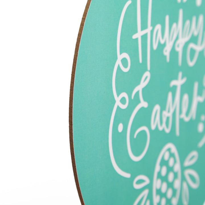 Bright Teal Stripe Happy Easter Plaque and Bow Set