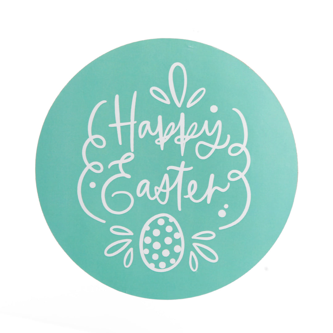 Bright Teal Stripe Happy Easter Plaque and Bow Set