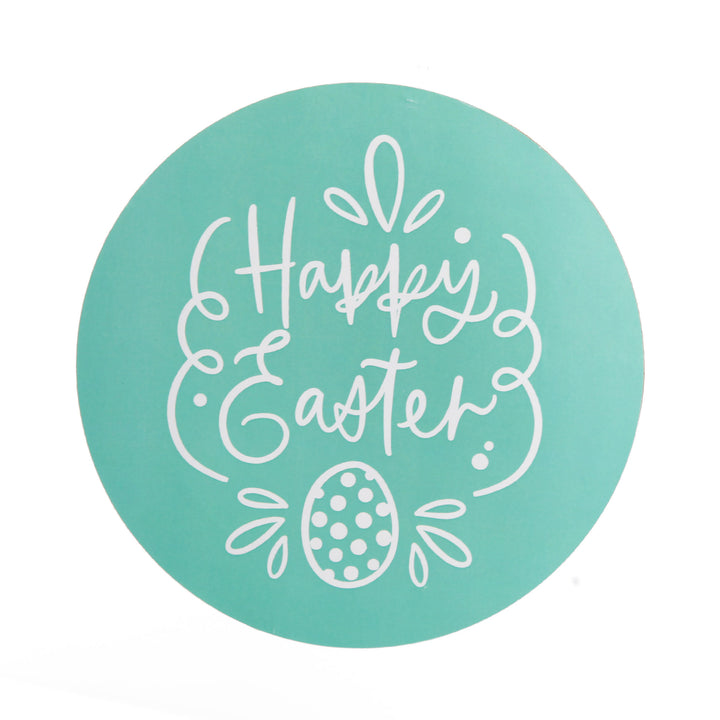 Bright Teal Stripe Happy Easter Plaque and Bow Set