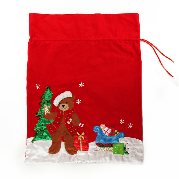 Deluxe Velvet Teddy Santa Sack Flat