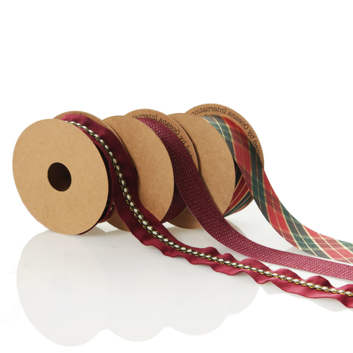 Three Assorted Burgundy Tartan and Braid Christmas Ribbons