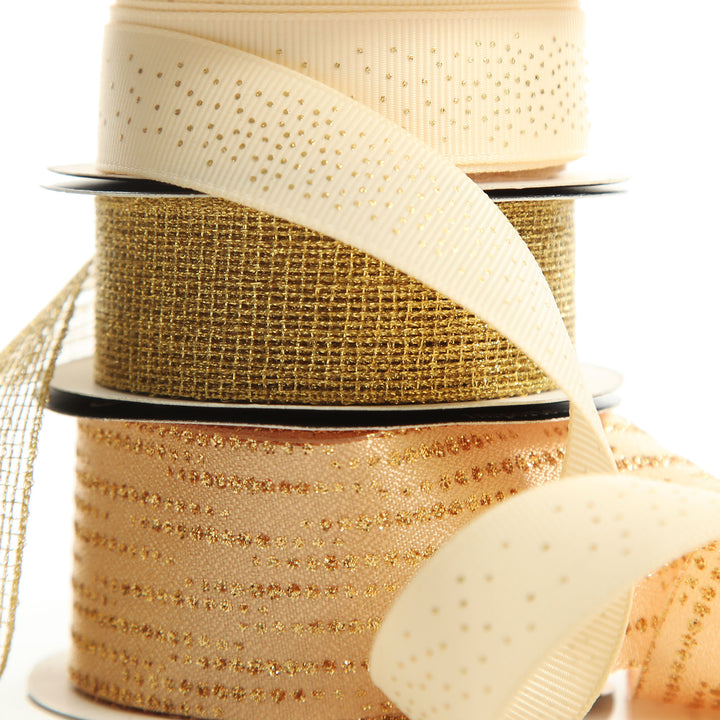 Three Assorted Ivory and Champagne Mesh and Glitter Dots Christmas Ribbons