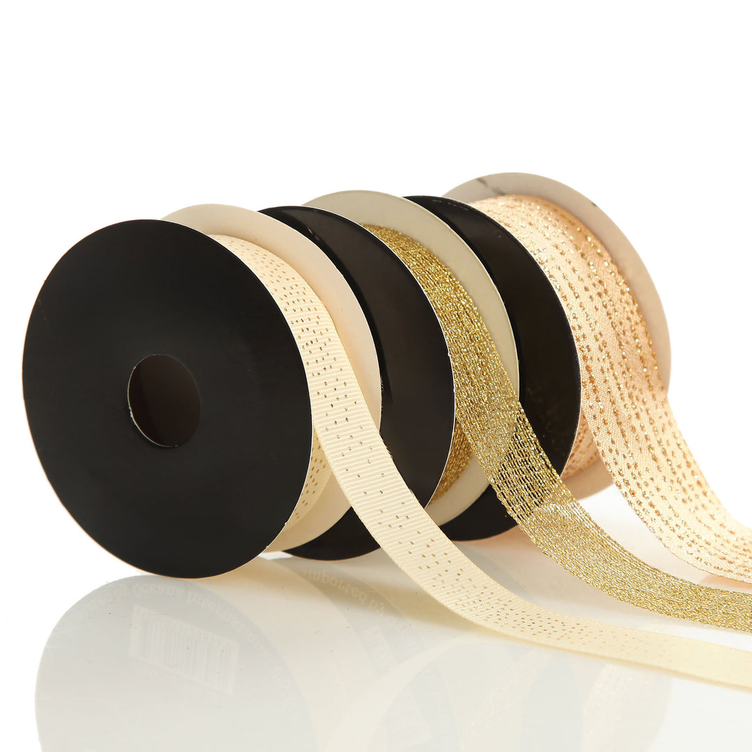 Three Assorted Ivory and Champagne Mesh and Glitter Dots Christmas Ribbons