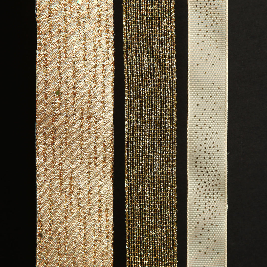 Three Assorted Ivory and Champagne Mesh and Glitter Dots Christmas Ribbons