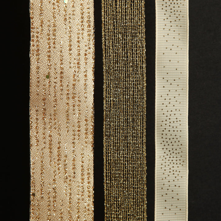 Three Assorted Ivory and Champagne Mesh and Glitter Dots Christmas Ribbons