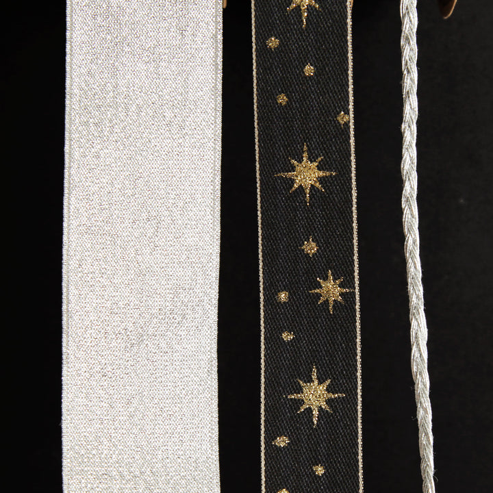 Three Assorted Silver and Blue Braid and Glitter Christmas Ribbons