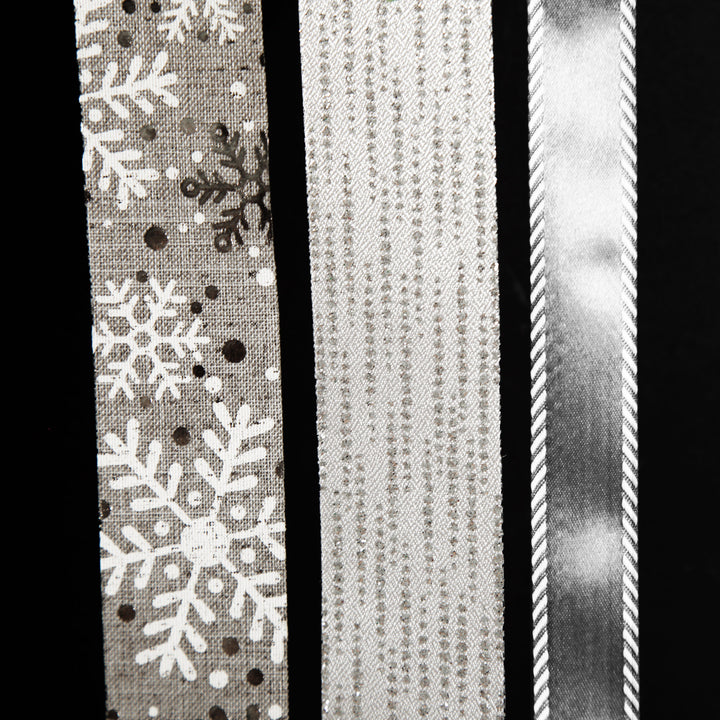 Three Assorted Silver Snowflakes and Dots Christmas Ribbons