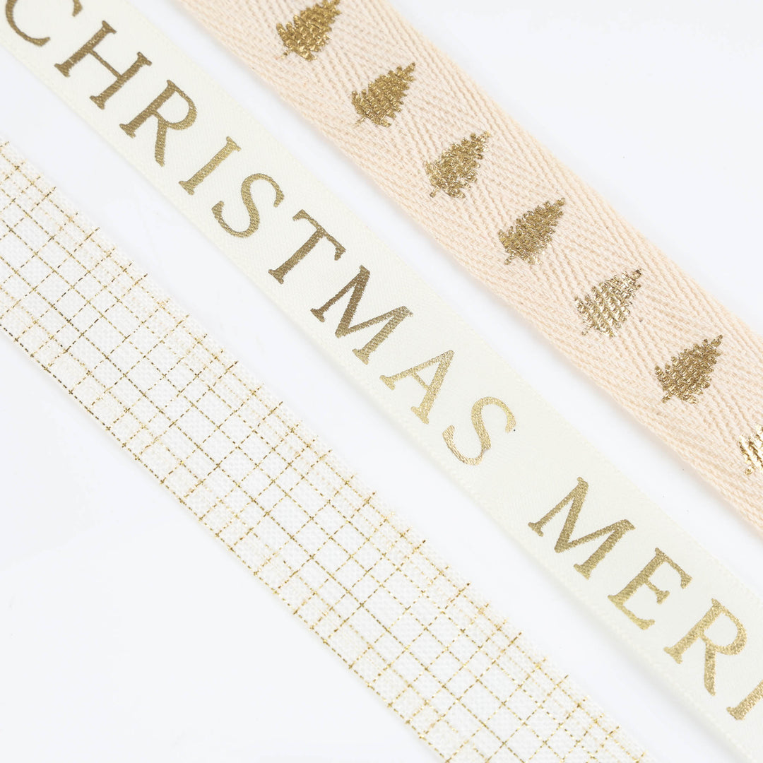 Three Assorted White and Gold Diamonds Christmas Ribbons - 5m