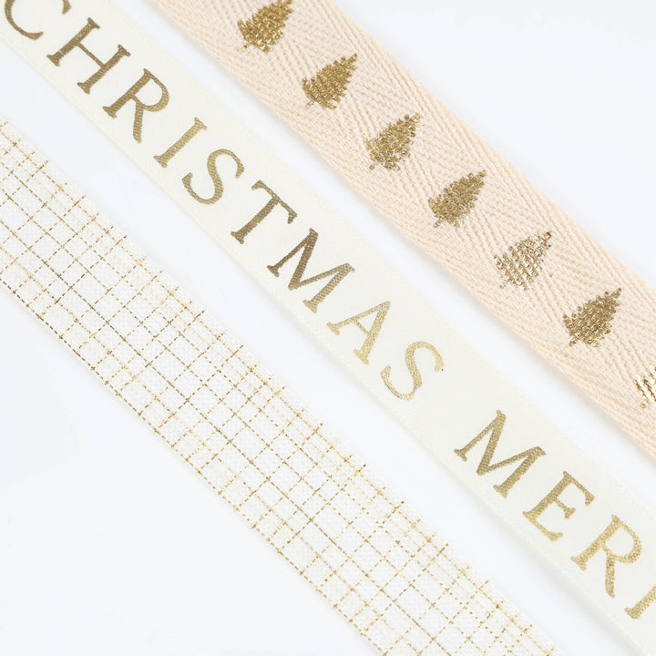 Three Assorted White and Gold Diamonds Christmas Ribbons - 5m