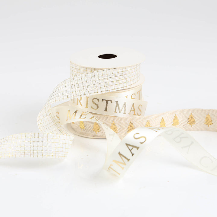 Three Assorted White and Gold Diamonds Christmas Ribbons - 5m