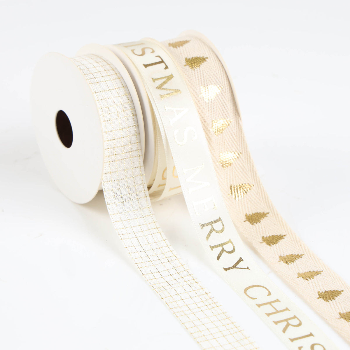 Three Assorted White and Gold Diamonds Christmas Ribbons - 5m