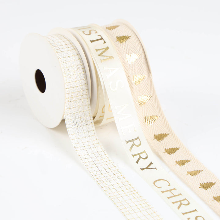 Three Assorted White and Gold Diamonds Christmas Ribbons - 5m