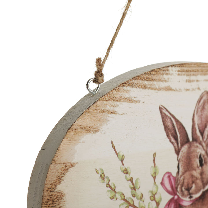 Cute Printed Oval Wooden Bunny Plaque
