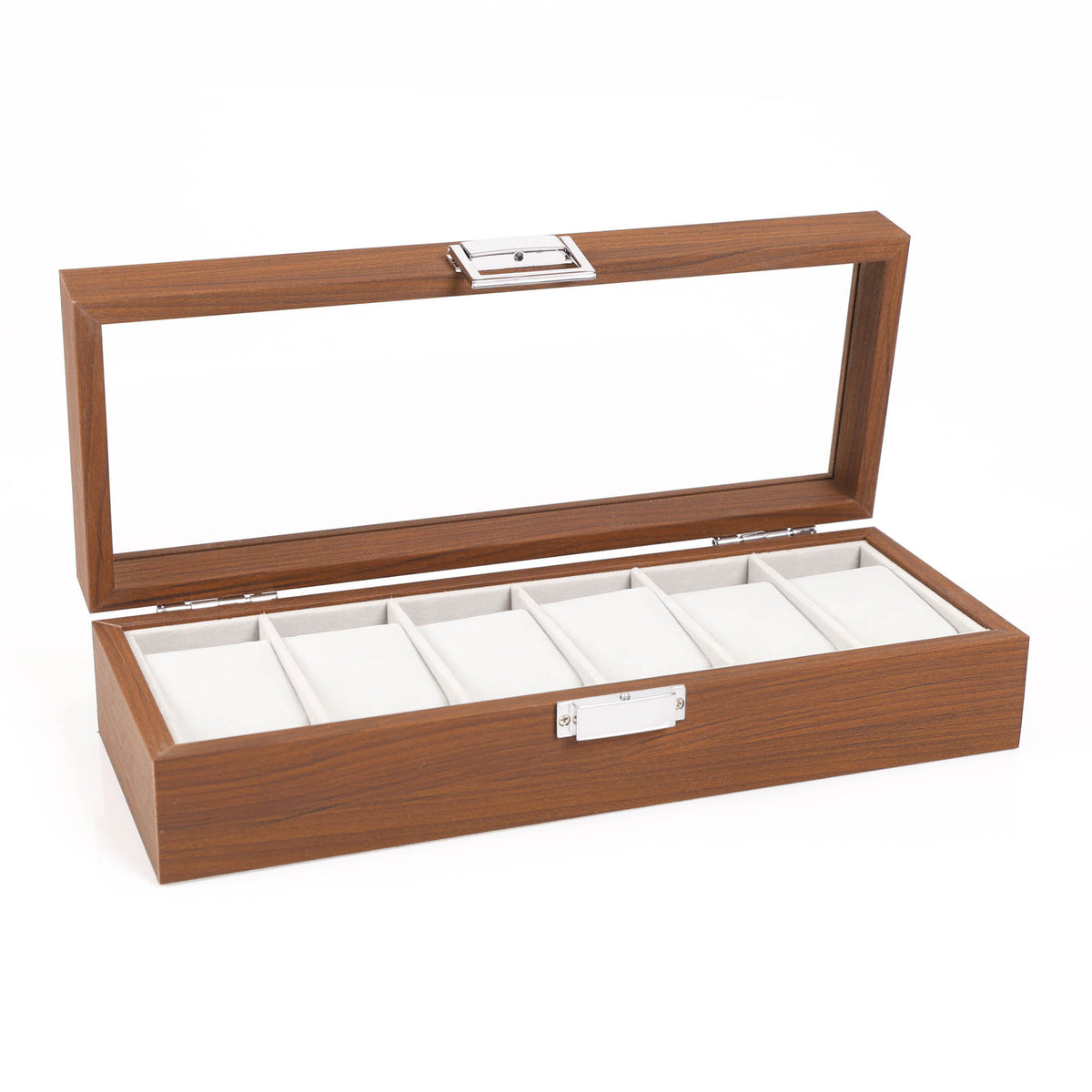 Personalised Deluxe Timber Watch Box with Clear Top - 6 Compartment