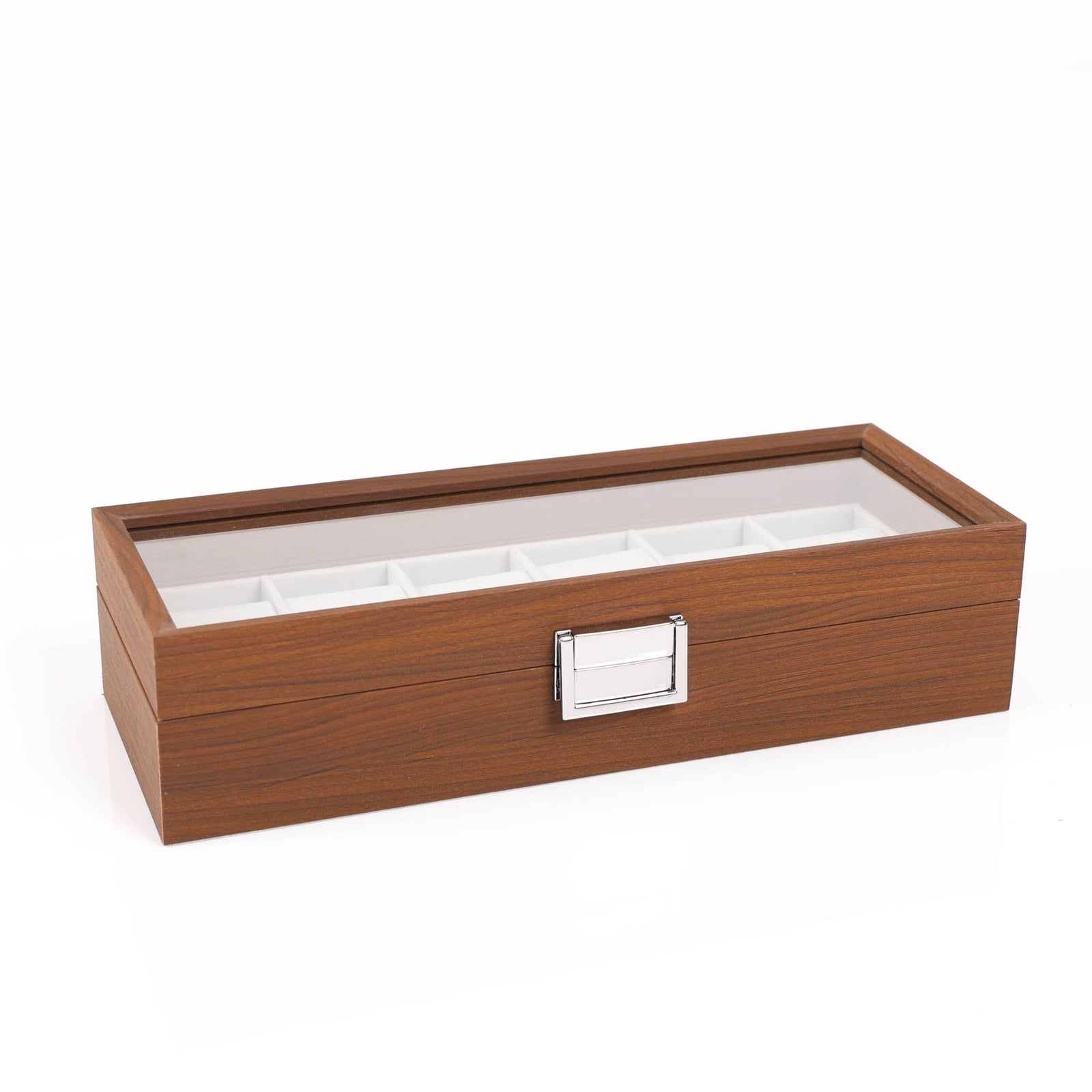 Personalised Deluxe Timber Watch Box with Clear Top - 6 Compartment