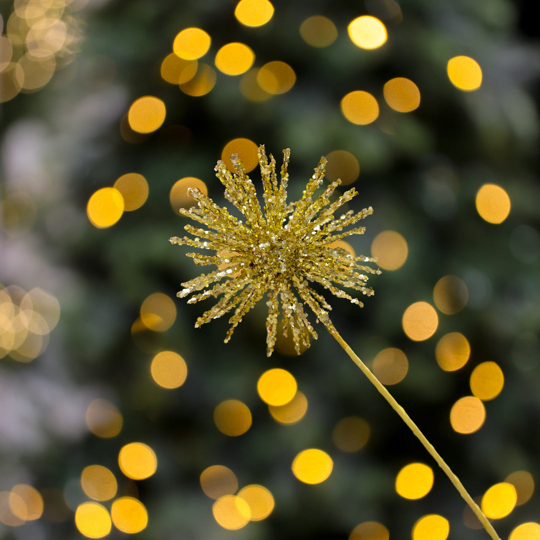 Timeless Christmas Elegance Champagne Green Starburst Sparkle Pick