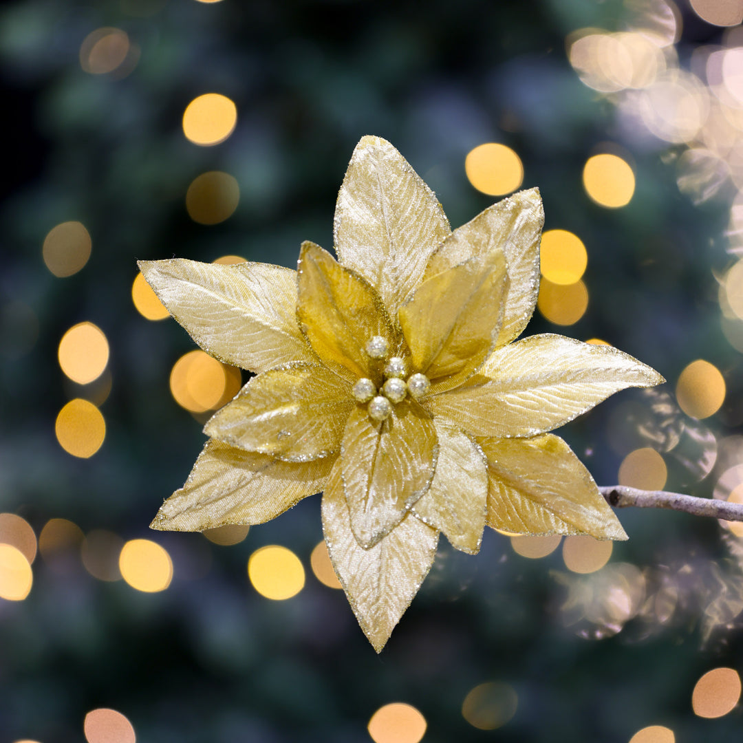 Timeless Christmas Elegance Champagne Lily Flower Stem with Glitter Trim2