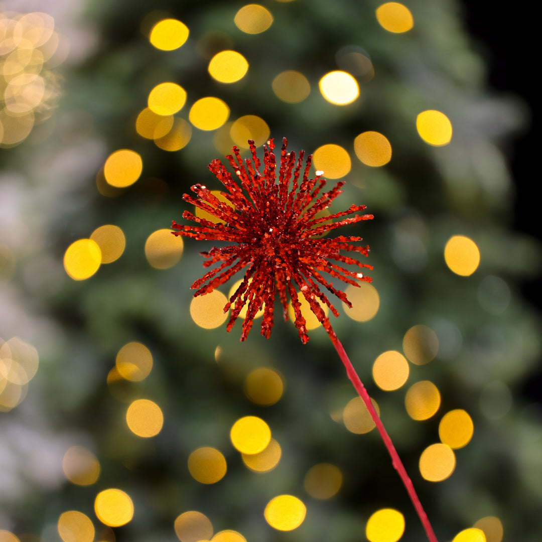 Timeless Christmas Elegance Champagne Red Starburst Sparkle Pick
