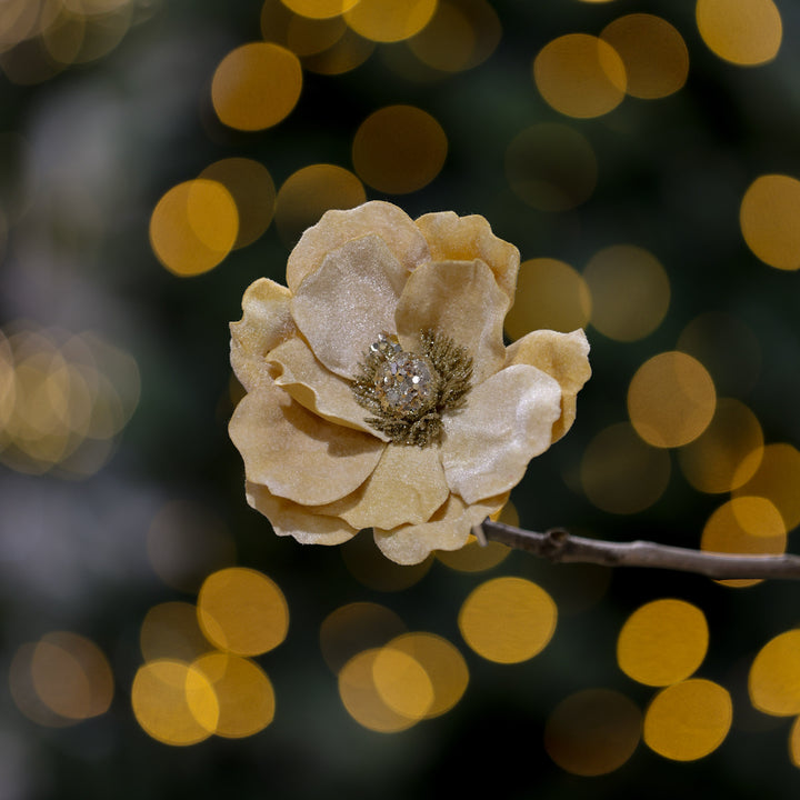 Timeless Christmas Elegance Champagne Velour Magnolia Flower Clip
