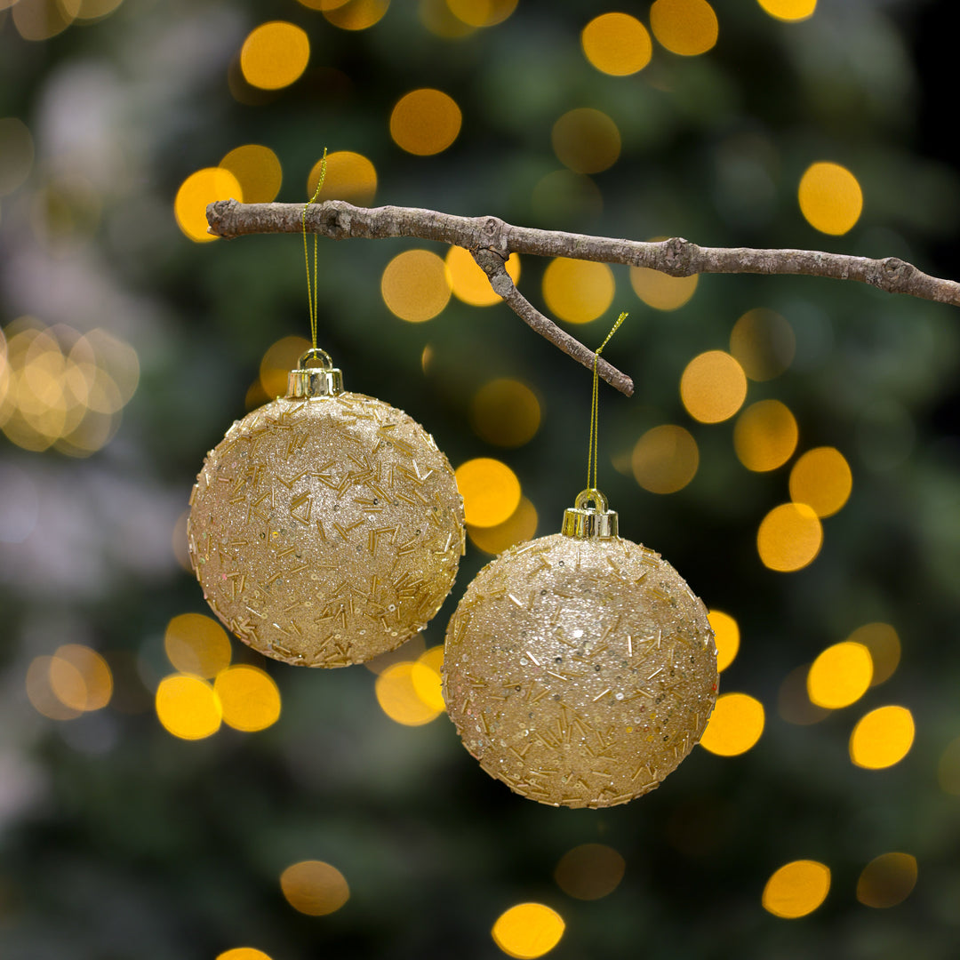 Timeless Christmas Elegance Champagne Beaded And Glitter Baubles
