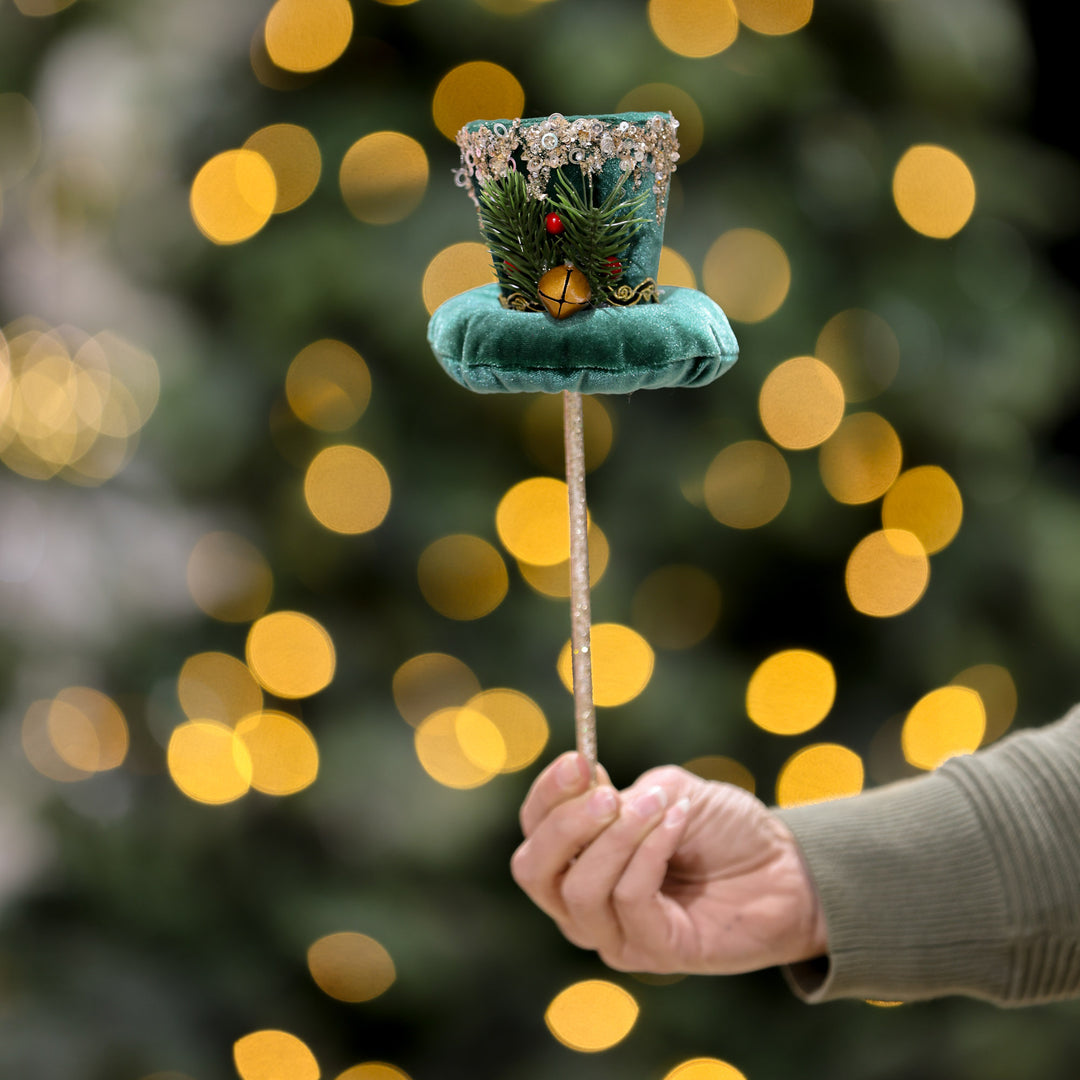 Timeless Christmas Elegance Emerald Green Velour Top Hat Pick