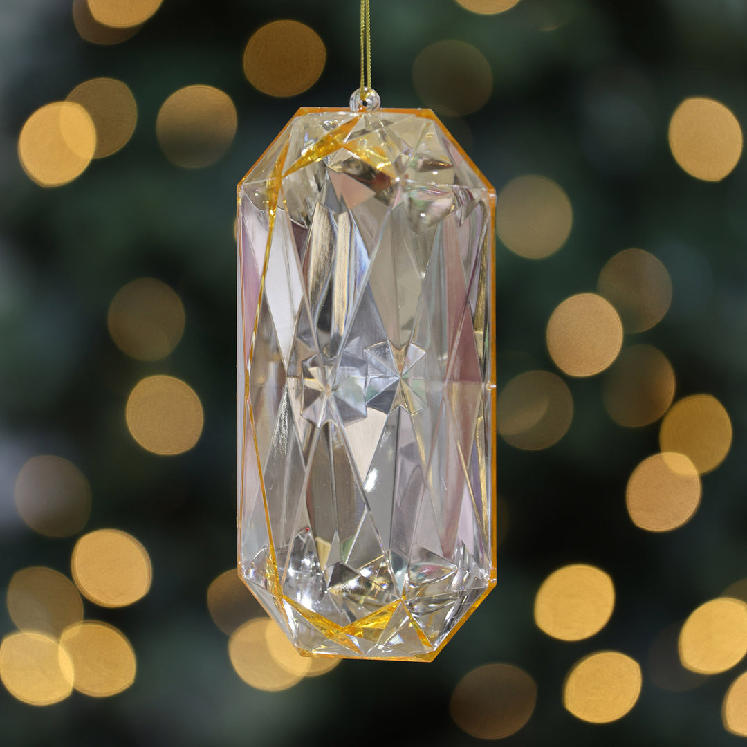 Timeless Christmas Elegance Gold Emerald Cut Gems Hanging Decoration S