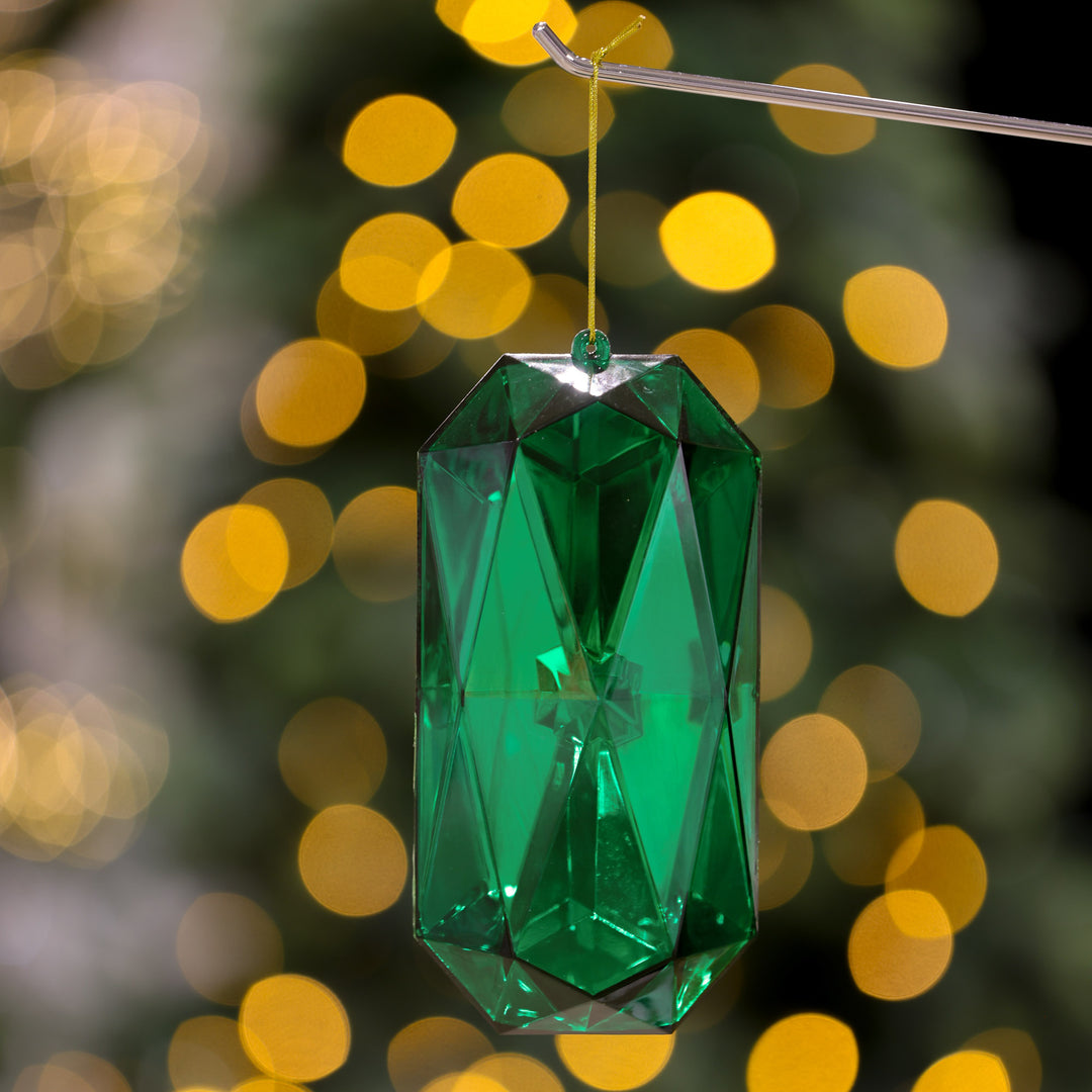 Timeless Christmas Elegance Green Emerald Cut Gem Hanging Decoration