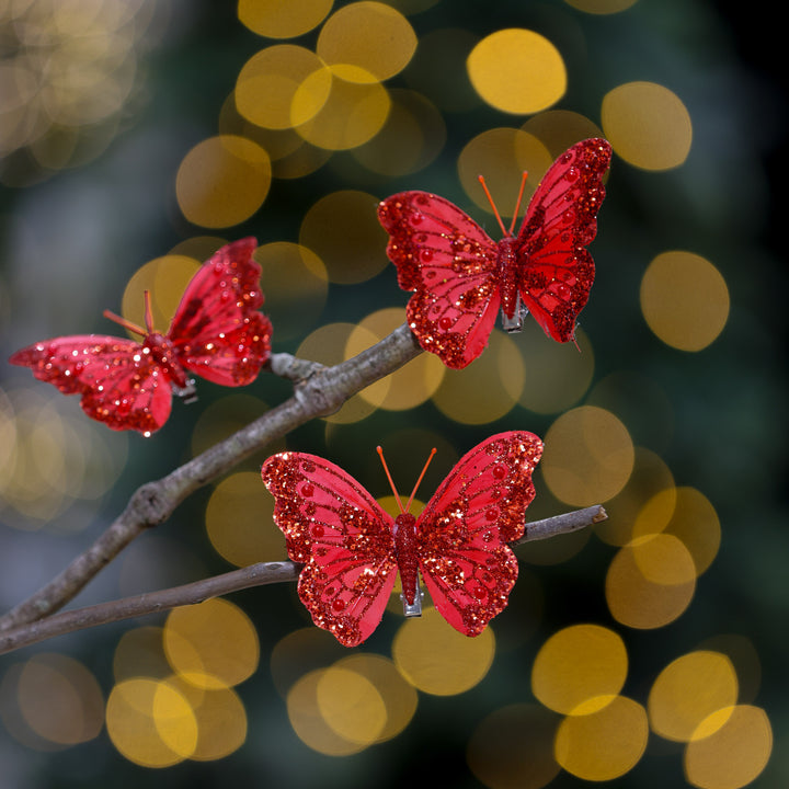 Timeless Christmas Elegance Red Butterfly Clips Pack of Three