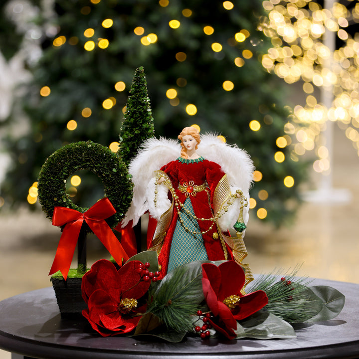  Green and Gold Angel Tree Topper Ornament - 40cm(H)