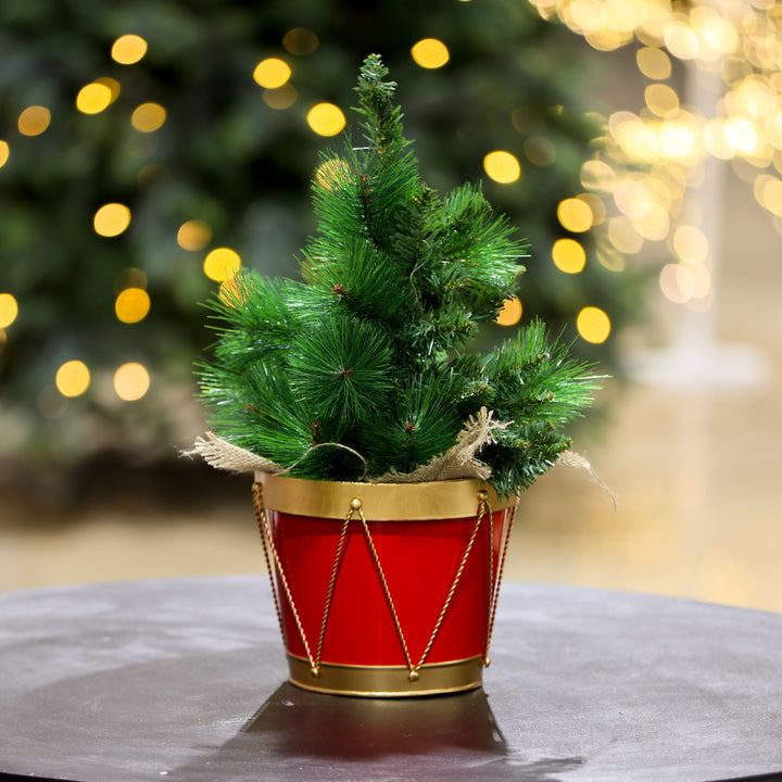 Timeless Christmas Elegance Red Gold Drum Planter Pot L1