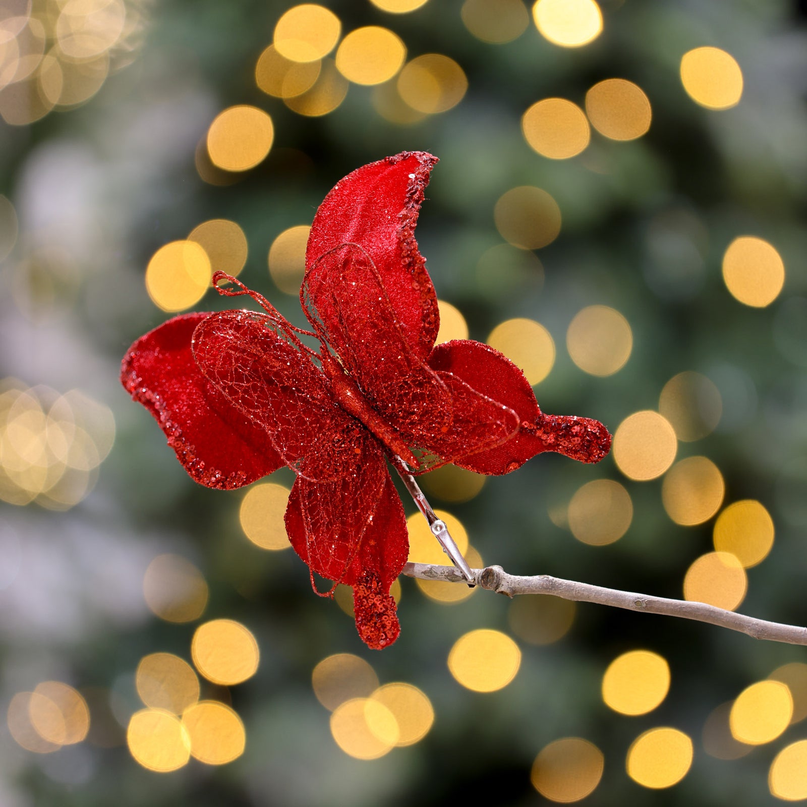  Timeless Christmas Elegance Red Mesh Double Wing Butterfly Clip
